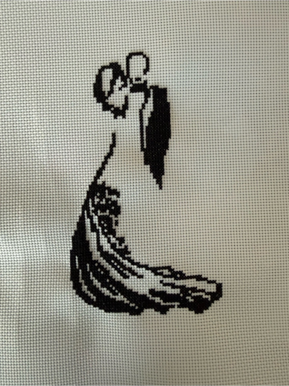 Monochrome Cross-Stitch Bride Silhouette Embroidery
